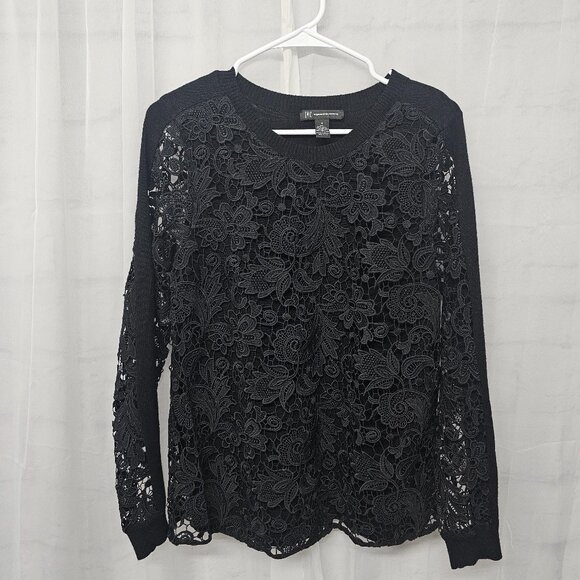 Black Lace Knit Sweater Blouse Boho Goth Fairy Whimsygoth M - Picture 6 of 10